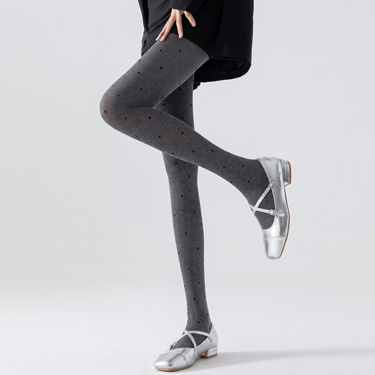 Women’s Heather Gray Polka Dot Tights – Warm High-Waisted Shaping Tights