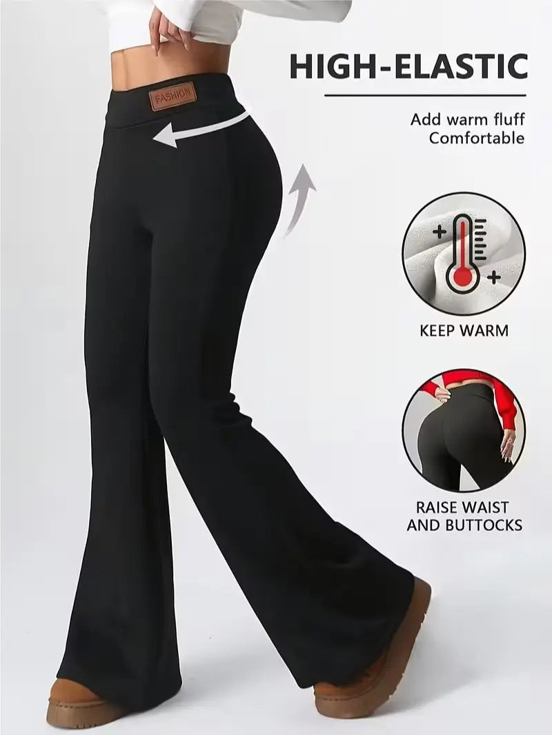 Women's High Waisted Fleece Lined Flare Leggings Warm Stretchy Winter Yoga Pants