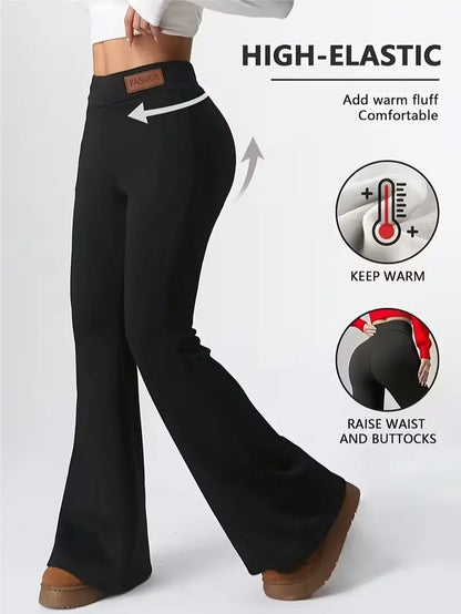 Women's High Waisted Fleece Lined Flare Leggings Warm Stretchy Winter Yoga Pants