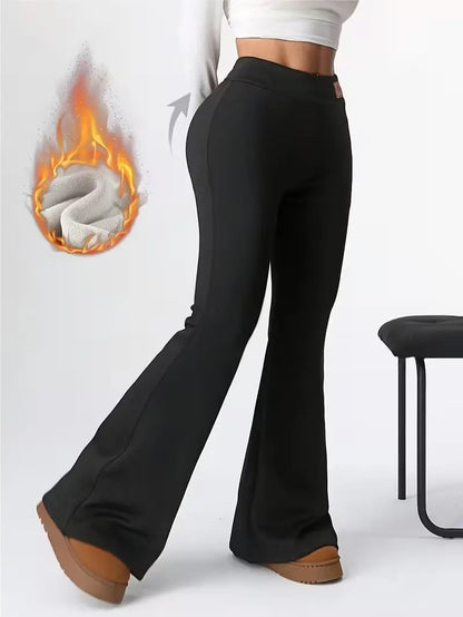 Women's High Waisted Fleece Lined Flare Leggings Warm Stretchy Winter Yoga Pants